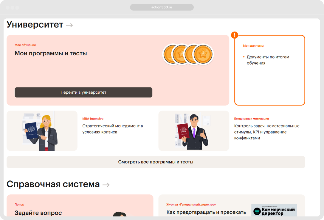 Интерфейс платформы Актион
